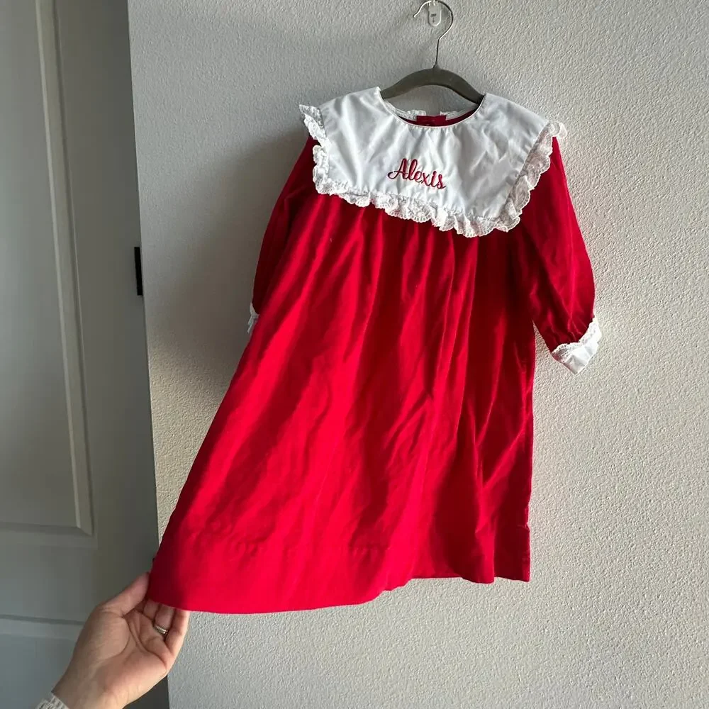 Classic Whimsy Red white Bib Collar Girl Dress Alexis